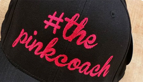 the pink coach: hat embroidery